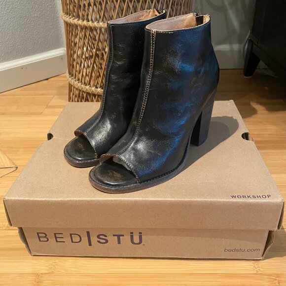 Bed Stu Onset peep toe black Booties 7 Rustic Black - Picture 1 of 8